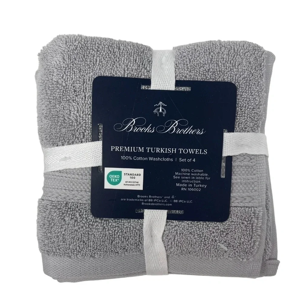 Brooks Brothers Midgrey Mid grey gray set of 4 Premium wash cloths NWT